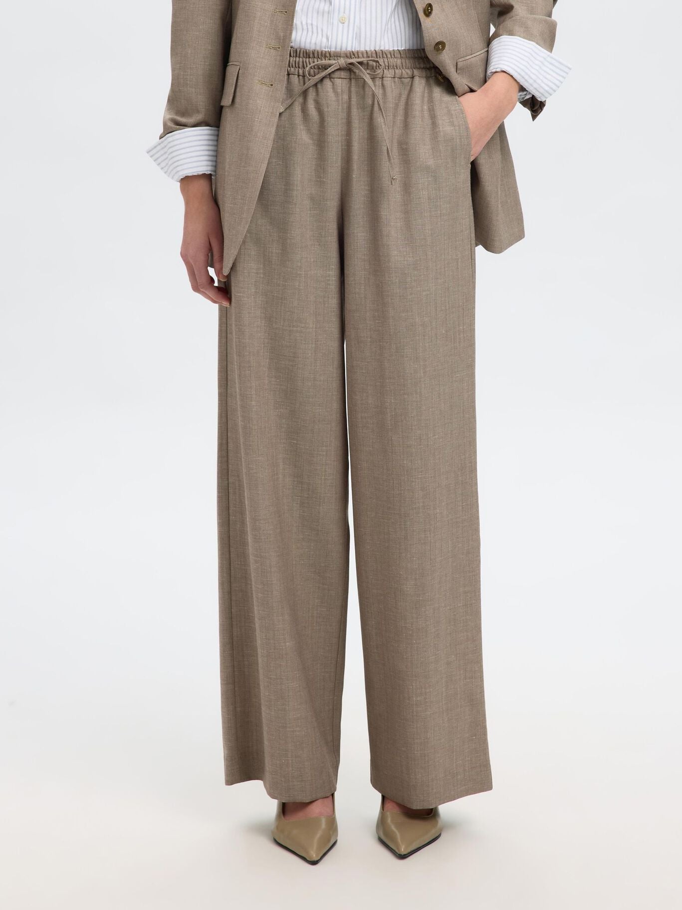 SLFMELLI HW EXTRA WIDE PANT OATMEAL