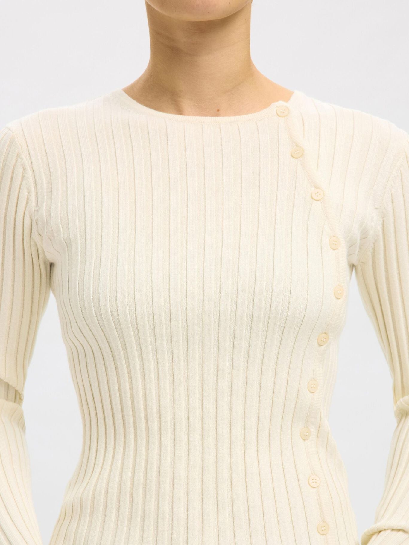 SLFHELEN LS KNIT BUTTON O-NECK TOP