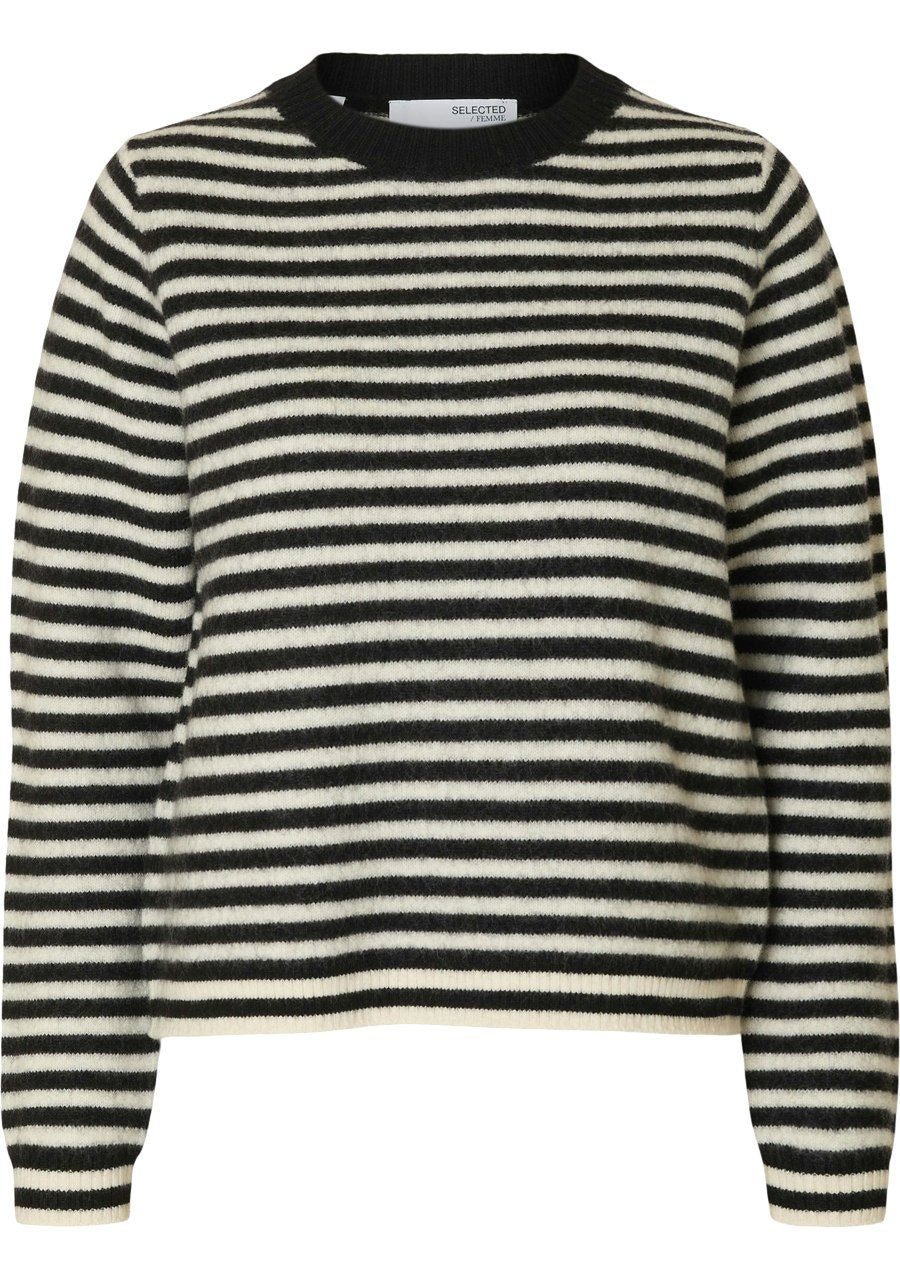 SLFANA LS KNIT O-NECK BLACK_BIRCH