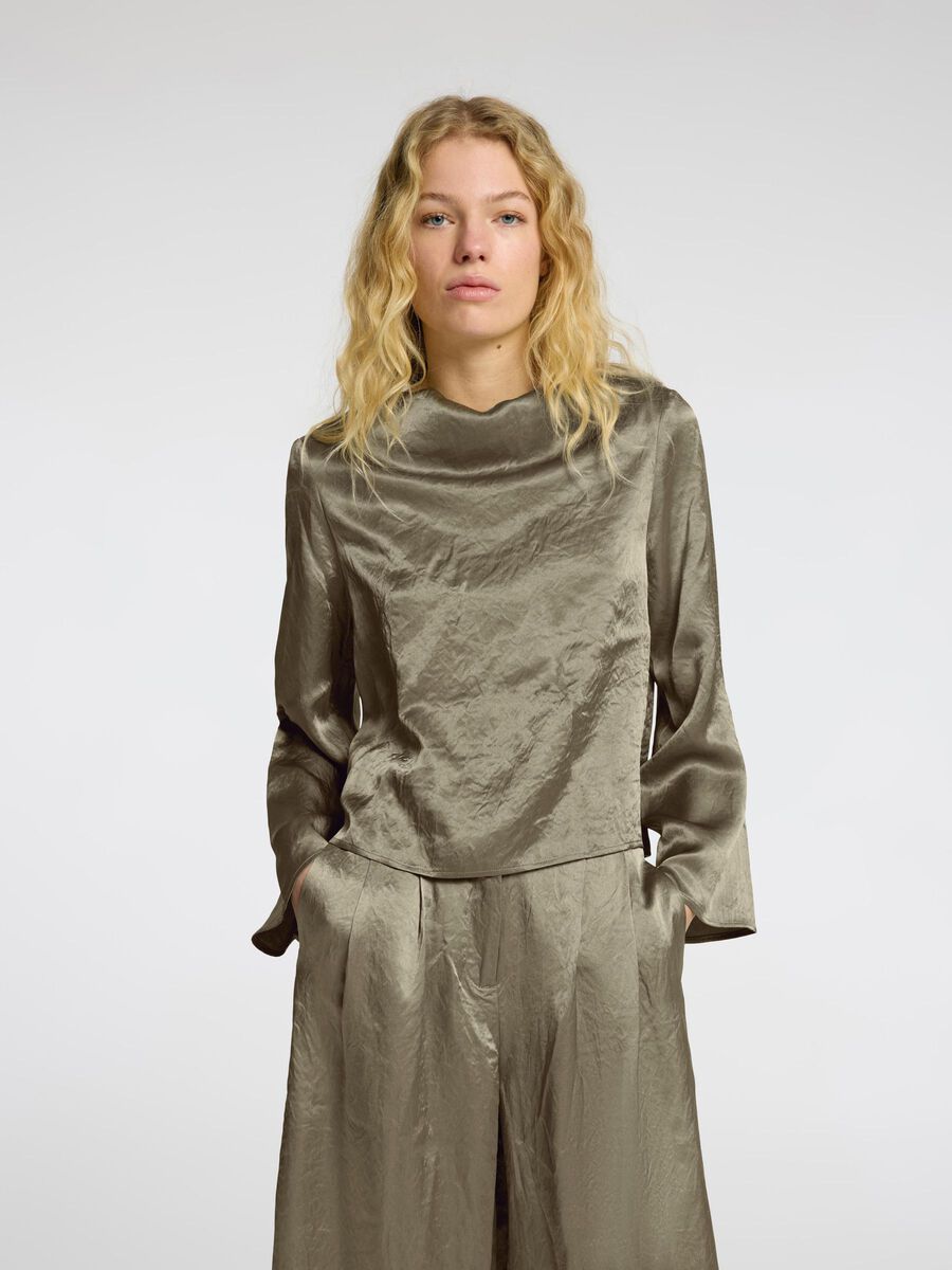 Selene Draped Neckline Top Vetiver