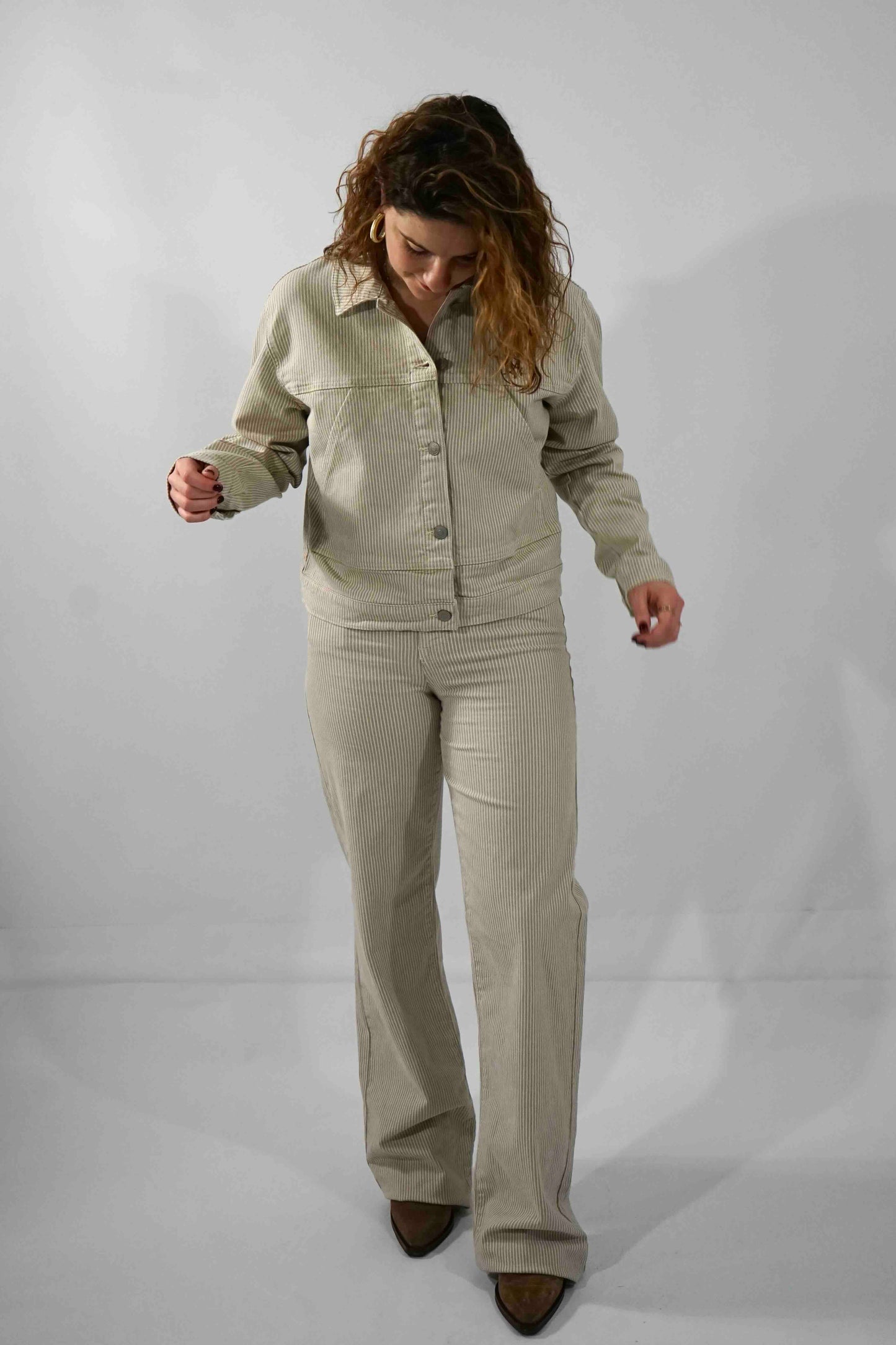 Alba Denim Jacket Beige Stripes