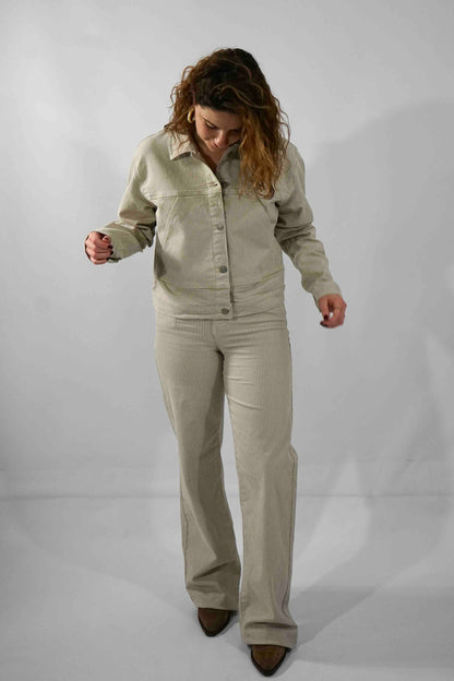 Alba Denim Jacket Beige Stripes