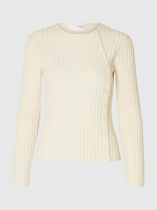 SLFHELEN LS KNIT BUTTON O-NECK TOP