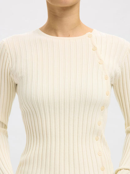 SLFHELEN LS KNIT BUTTON O-NECK TOP
