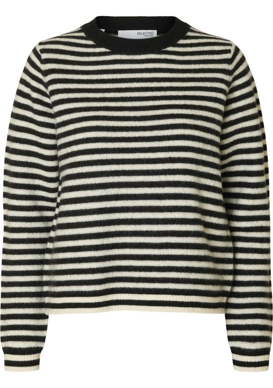 SLFANA LS KNIT O-NECK BLACK_BIRCH