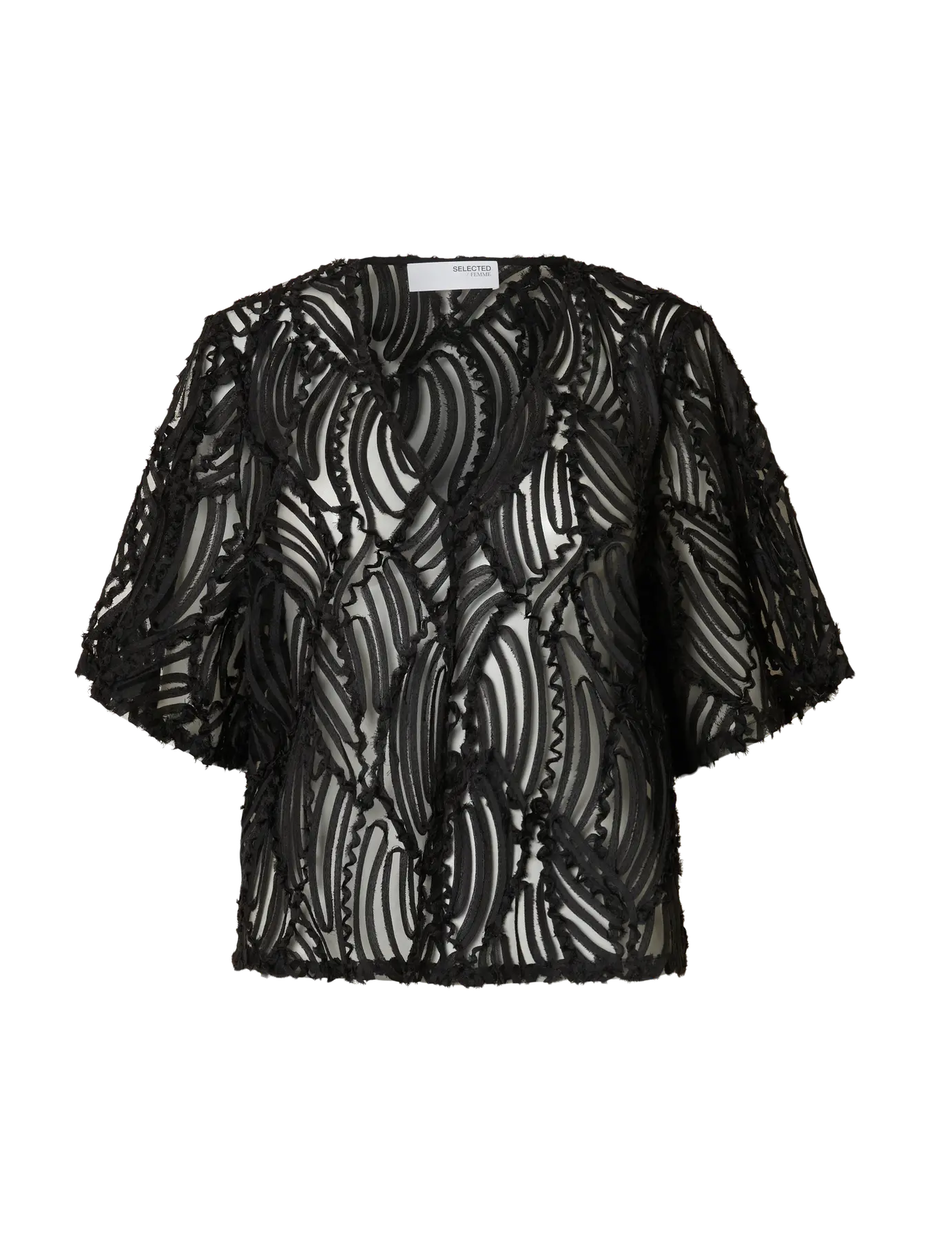 SLFSABINE 2/4 V-NECK TOP BLACK