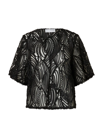 SLFSABINE 2/4 V-NECK TOP BLACK