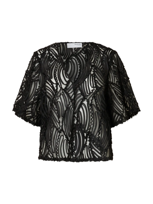 SLFSABINE 2/4 V-NECK TOP BLACK