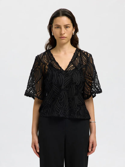 SLFSABINE 2/4 V-NECK TOP BLACK