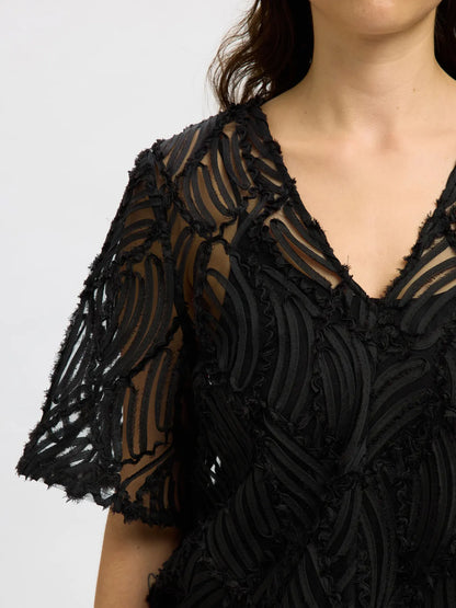 SLFSABINE 2/4 V-NECK TOP BLACK