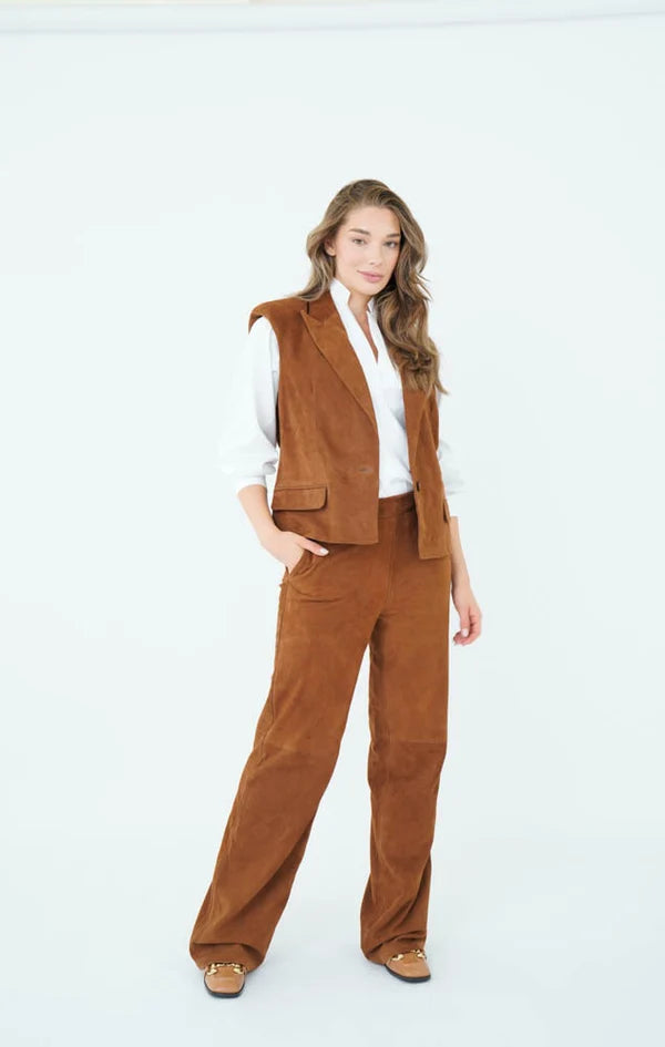Est Seven Kaley Leather Trousers suede camel