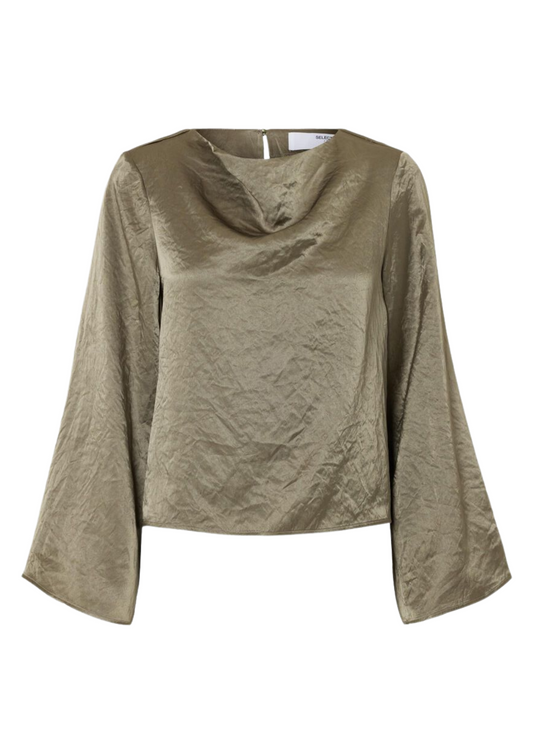 Selene Draped Neckline Top Vetiver