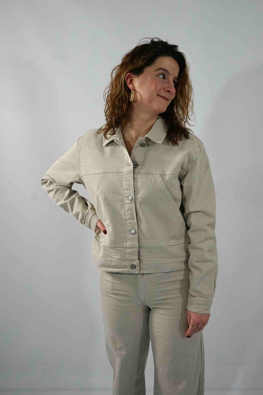 Alba Denim Jacket Beige Stripes