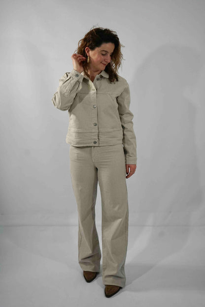 Alba Denim Jacket Beige Stripes